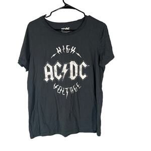 AC/DC High Voltage Graphic Band Tee Lightweight Gray Short Sleeve Women Size Lg